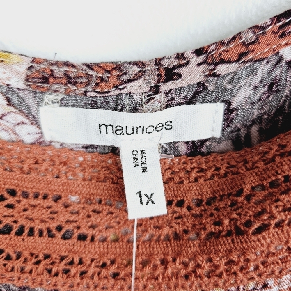 Maurices Crochet Trim Patchwork Babydoll Blouse NWT, size 1X - Picture 5 of 9